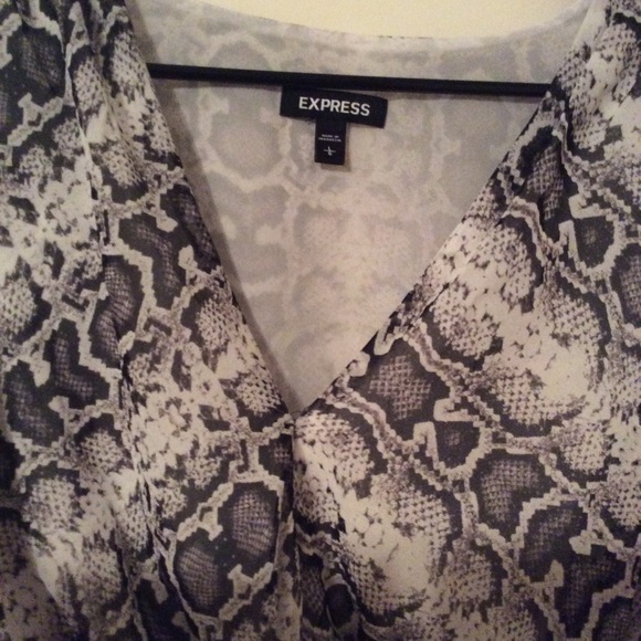 Snakeskin Print Sheer Sleeve Surplice Peplum Top - Picture 5 of 5